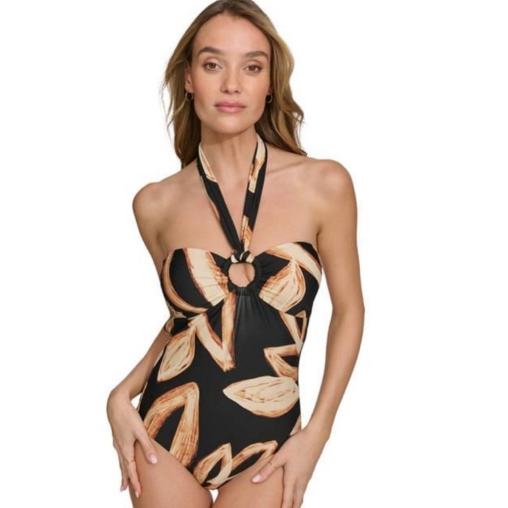 DKNY Black and Tan One Piece Swimsuit